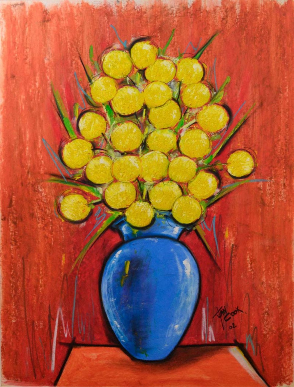 COOK Juan fleurs jaunes vase bleu