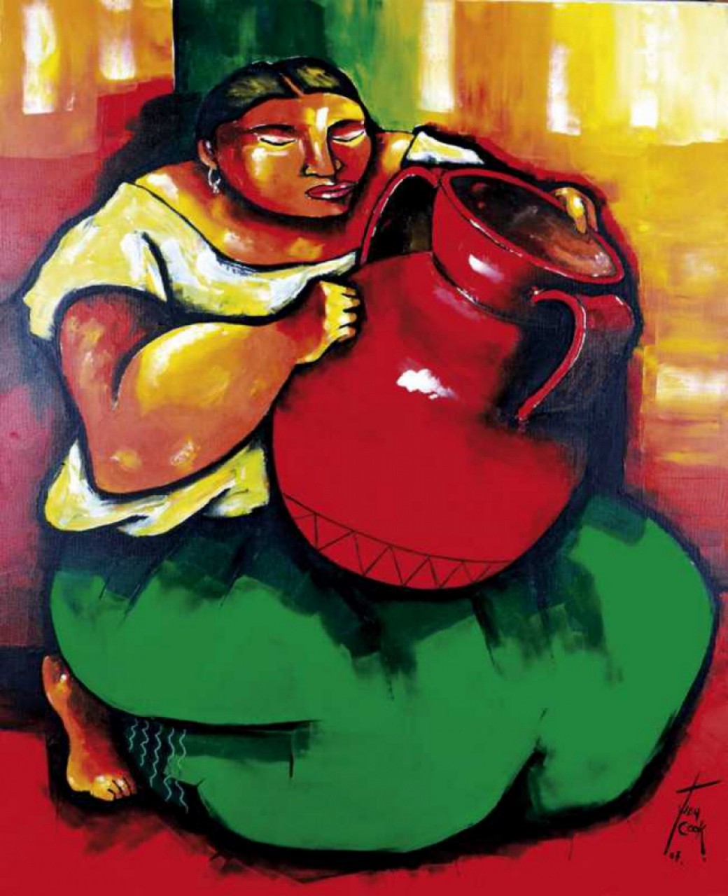 femme noire au vase rouge