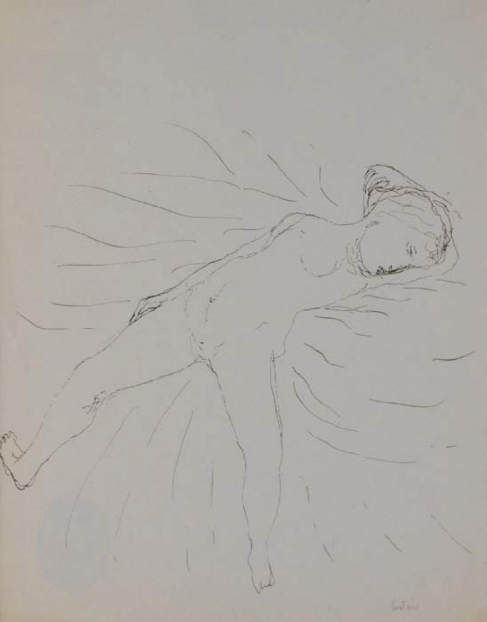 FILLETTE NUE ALLONGEE - COUTAUD Lucien (1904 - 1977) - Dessin