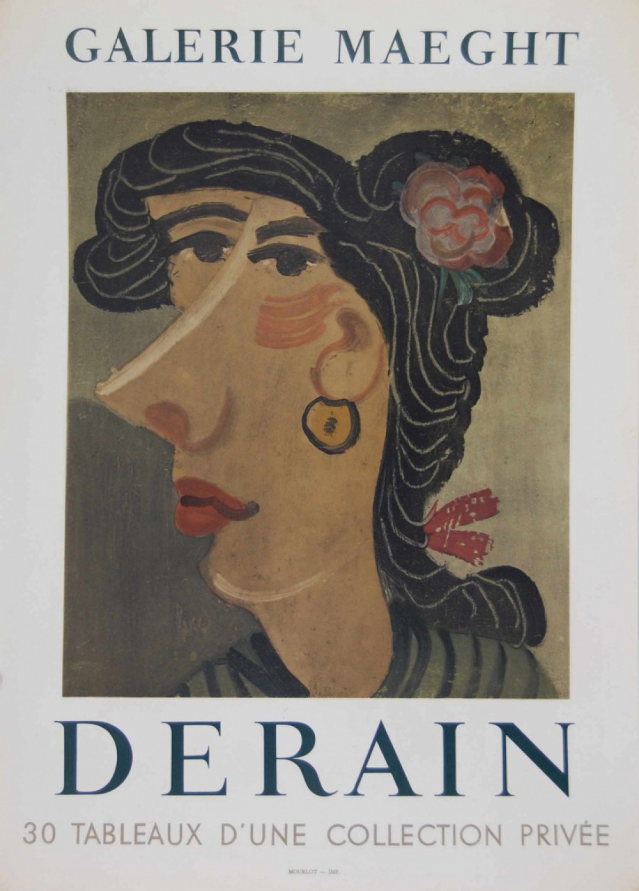 DERAIN André affiche galerie maeght portrait femme brune 