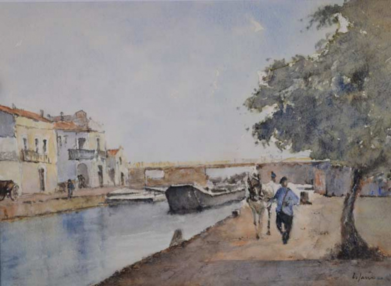 LE CHEMIN DE HALAGE - DI SARRO Jacques (1928 - ) - Aquarelle