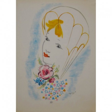DIGNIMONT André visage femme blonde avec un bouquet