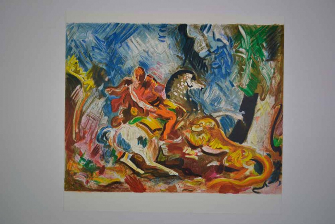 DUFRESNE Charles-Auguste bataille entre un cavalier et un tigre 