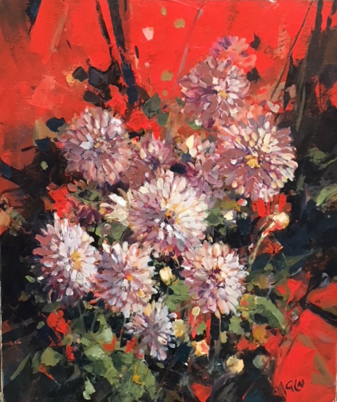 DAHLIAS - ECOLE MODERNE (XXème siècle) - Huile sur toile