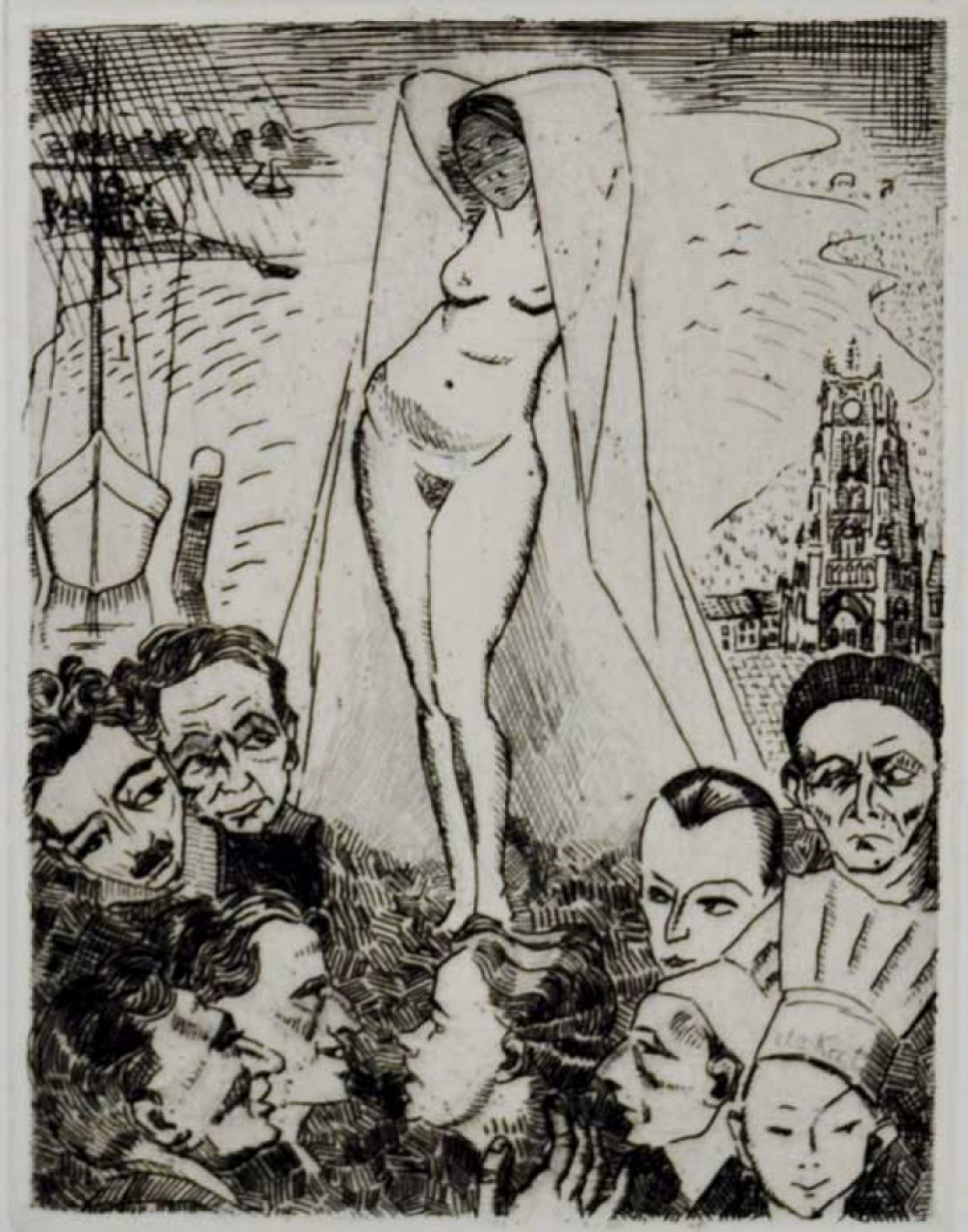 femme nue devant des hommes