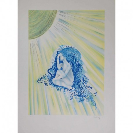 femme à la longue chevelure bleue 