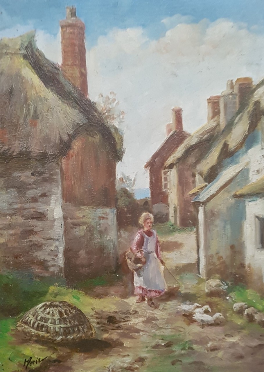 LA GARDIENNE DE CANARDS - ECOLE MODERNE (XXème siècle) - Huile sur panneau