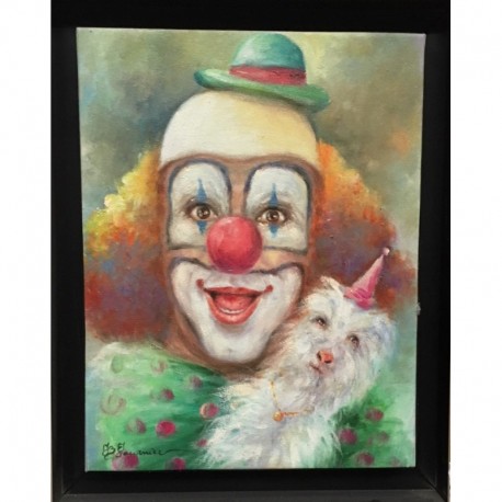 CLOWN AU CANICHE - FOURNIER Jean-Baptiste (1959-) - Huile sur toile