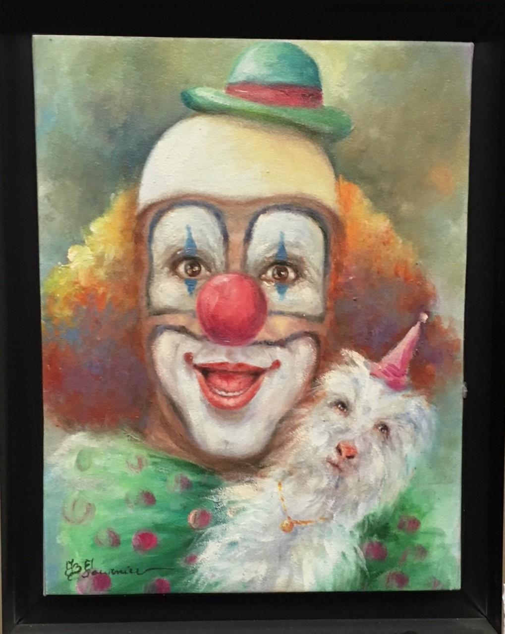 CLOWN AU CANICHE - FOURNIER Jean-Baptiste (1959-) - Huile sur toile