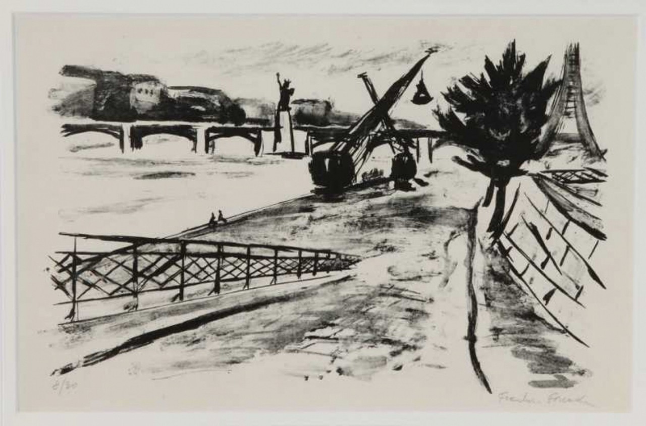 FRACHON FORCADE Pierre grues en bord de Seine
