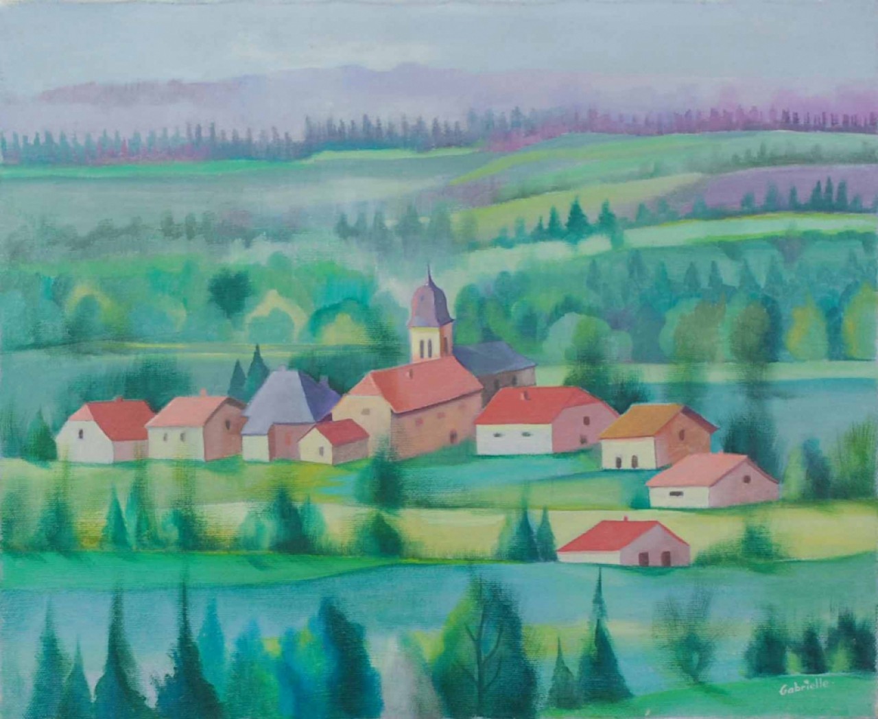 LE VILLAGE - GABRIELLE Gino (XX ème siècle) - Huile sur toile