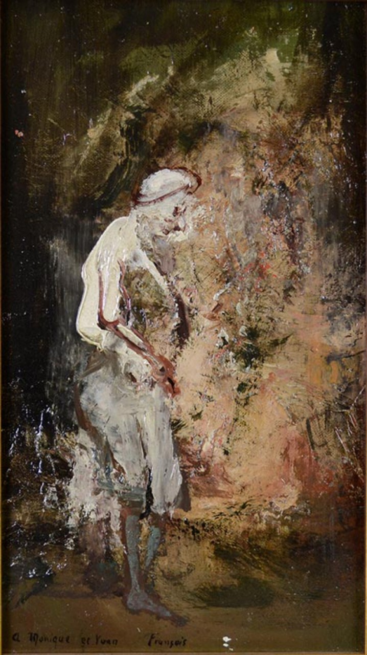 DEVANT LE FOYER - HEAULME François (1927 - ) - Huile sur toile