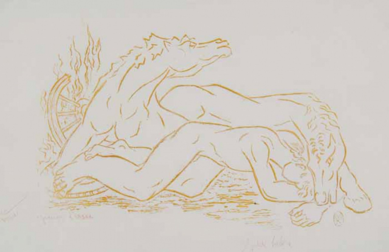 KROHG Per Lasson homme allongé avec chevaux