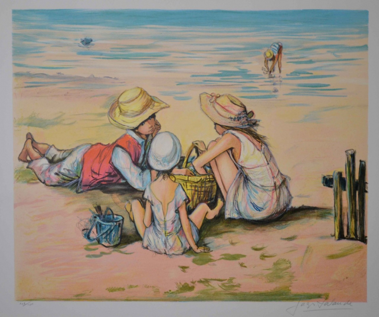 LALANDE Jacques enfants sur la plage avec leur panier