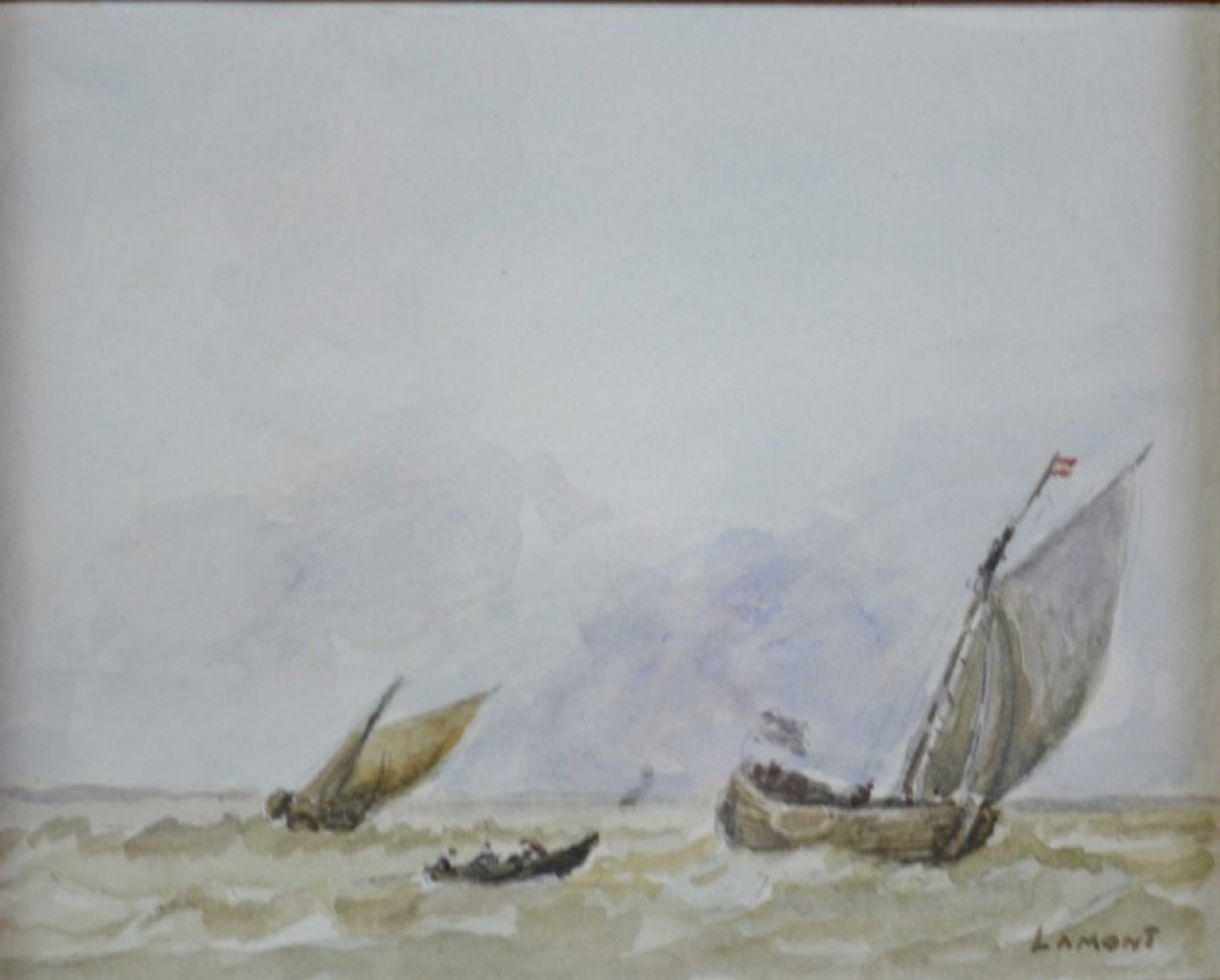 VOILIERS ET BARQUE - LAMONT Joseph (XX ème siècle) - Aquarelle