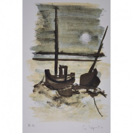 LES BARQUES AU COUCHER DE SOLEIL - LAPORTE Georges (1926 - 2000) - Lithographie
