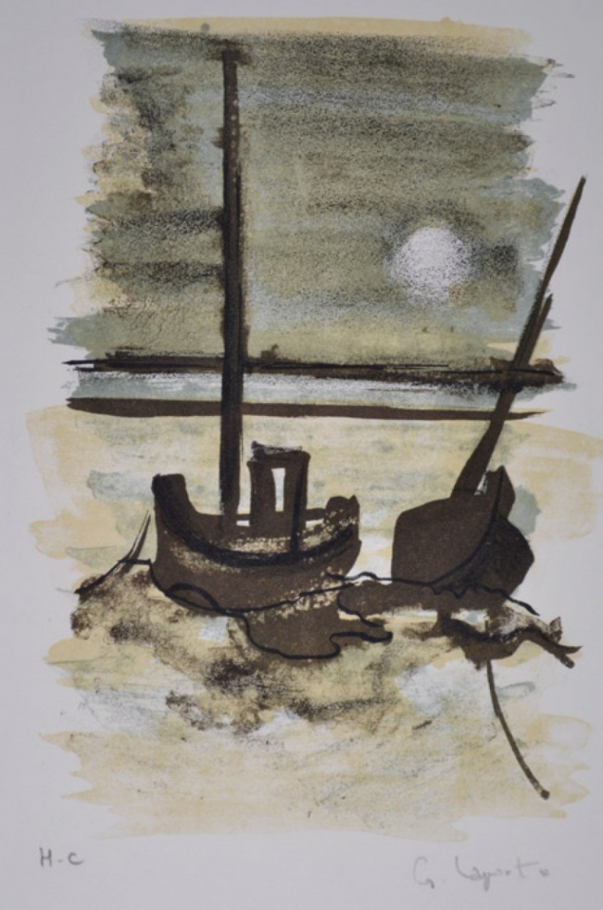 LES BARQUES AU COUCHER DE SOLEIL - LAPORTE Georges (1926 - 2000) - Lithographie