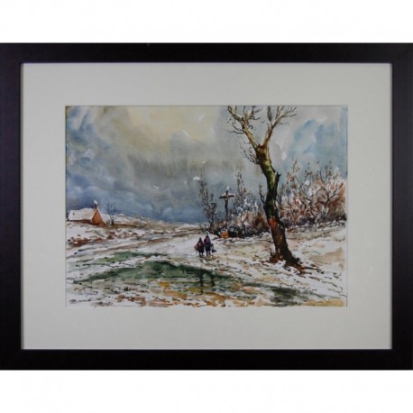 CAMPAGNE HIVERNALE * - LAVOINE L.P. Robert (1916 - 1999) - Aquarelle