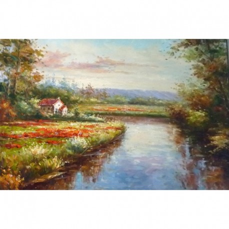 AU BORD DE LA RIVIERE - LEDOUX François (XXème siècle) - Huile sur toile