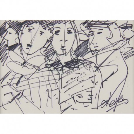 GROUPE D'AMIS - LEVIER Charles (1920 - 2003) - Dessin