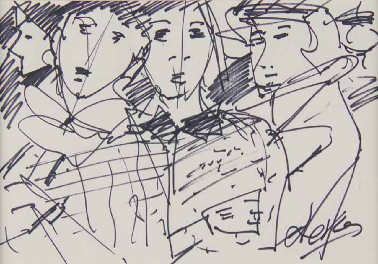 GROUPE D'AMIS - LEVIER Charles (1920 - 2003) - Dessin