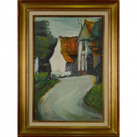 LA MAISON LE LONG DU CHEMIN - MABILLE Michel (XX ème siècle) - Huile sur toile