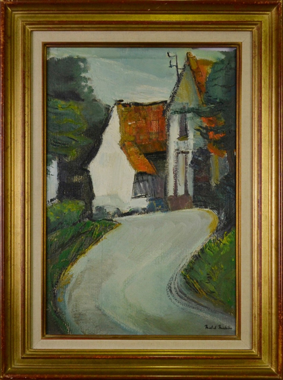 LA MAISON LE LONG DU CHEMIN - MABILLE Michel (XX ème siècle) - Huile sur toile