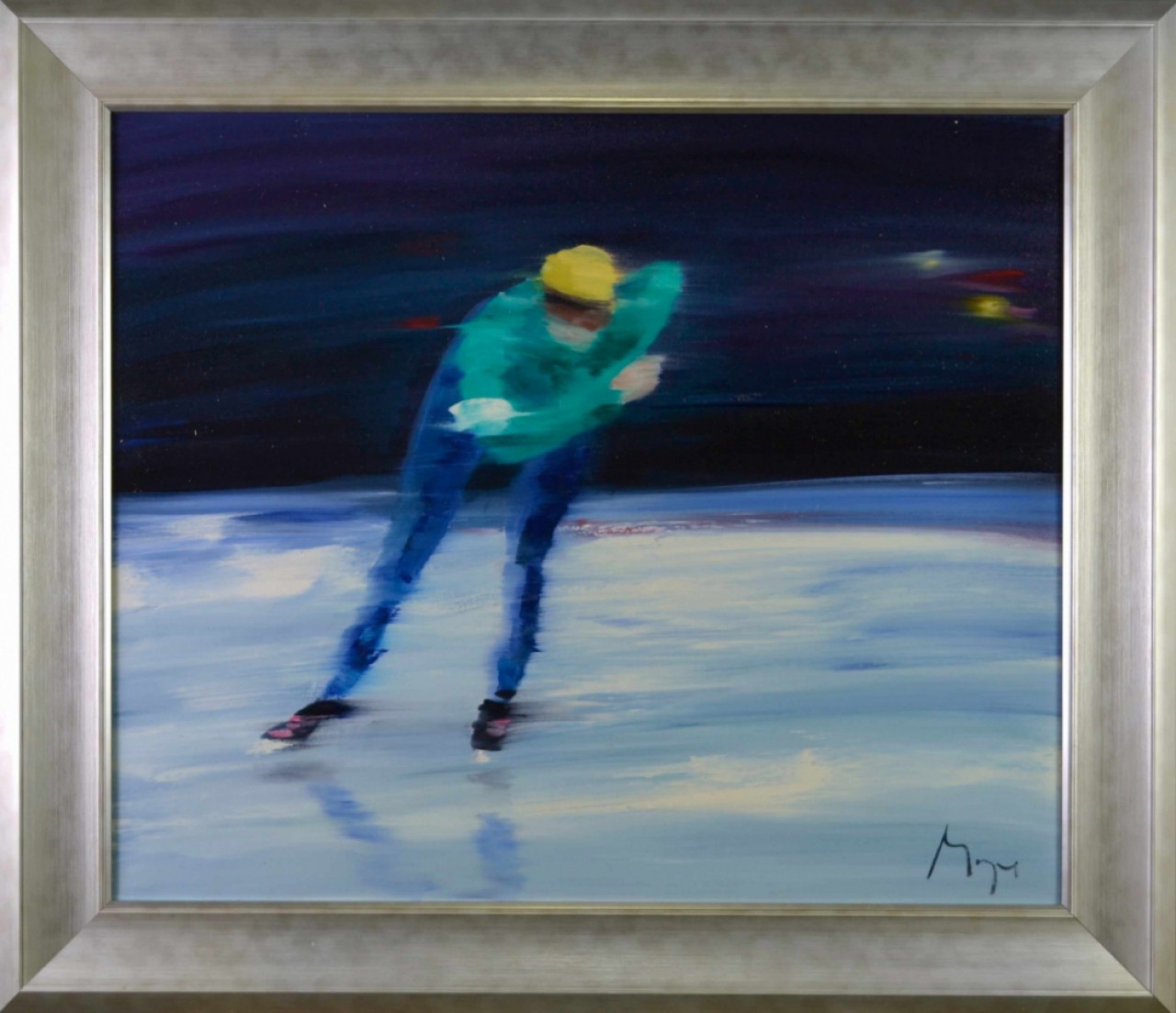 LE PATINEUR - MAGRE Louis (1955 - ) - Huile sur toile