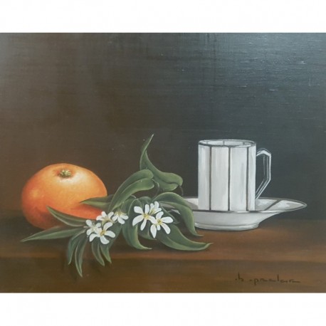 MALLET Edouard orange et tasse blanche