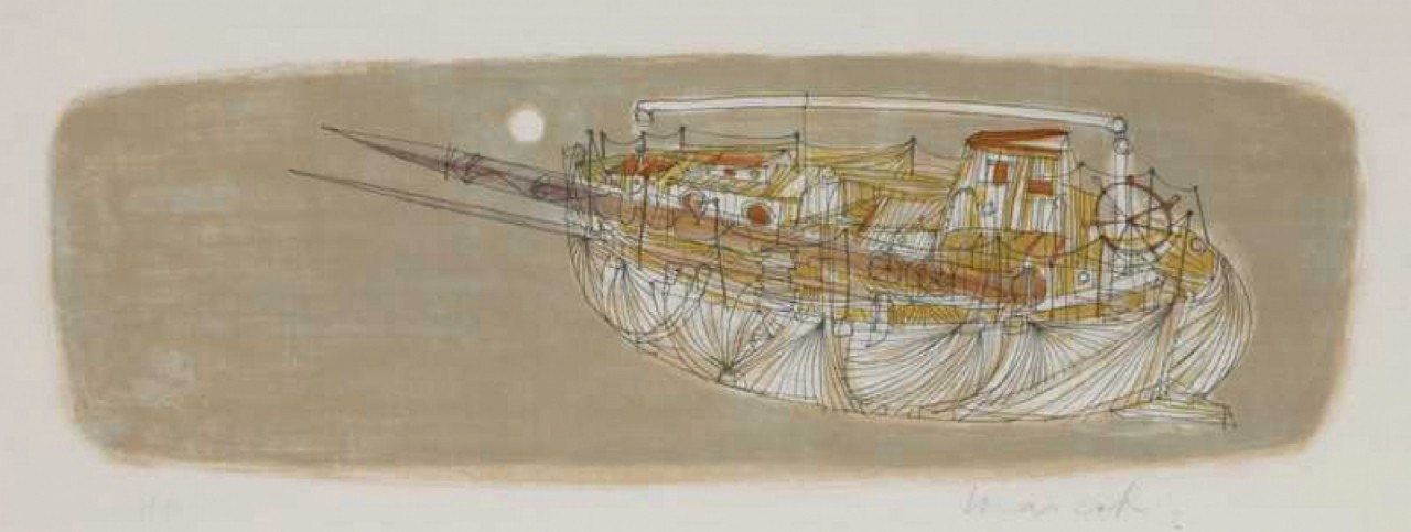 MARCOT R. bateau sur fond marron