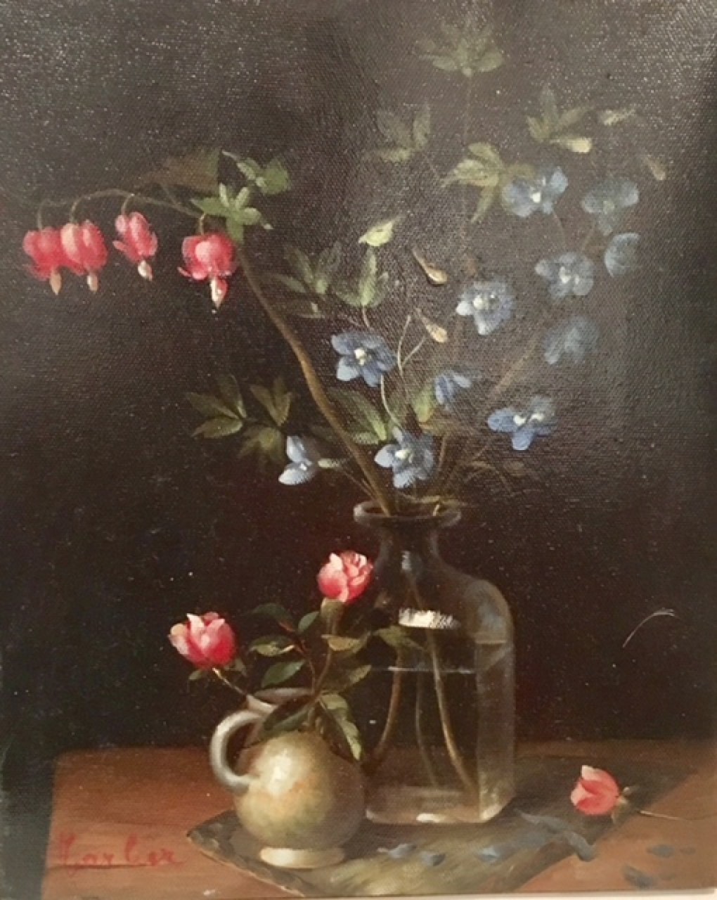 MARLIER Robert deux vases de fleurs roses et bleus