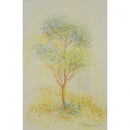 ARBRE AUX FEUILLES JAUNES - MASSARD Léo (1945 - ) - Huile sur papier