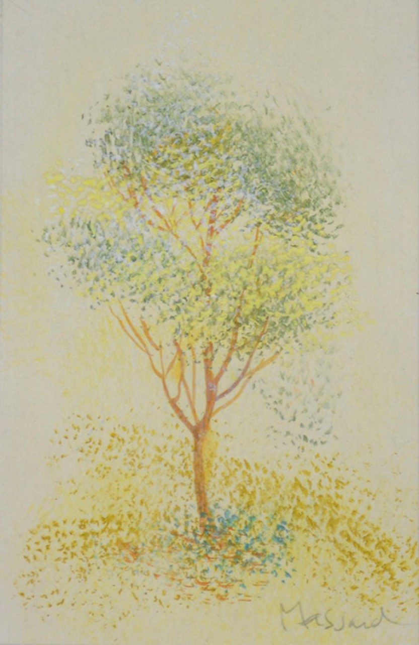 ARBRE AUX FEUILLES JAUNES - MASSARD Léo (1945 - ) - Huile sur papier