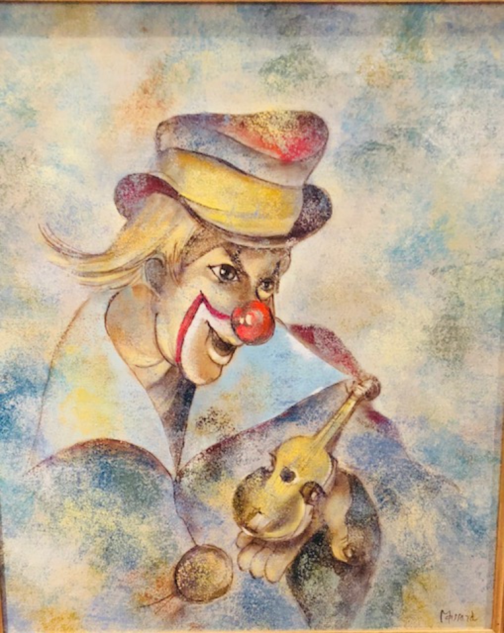 CLOWN AU VIOLON MINIATURE - MASSARD Léo (1945 - ) - Huile sur toile