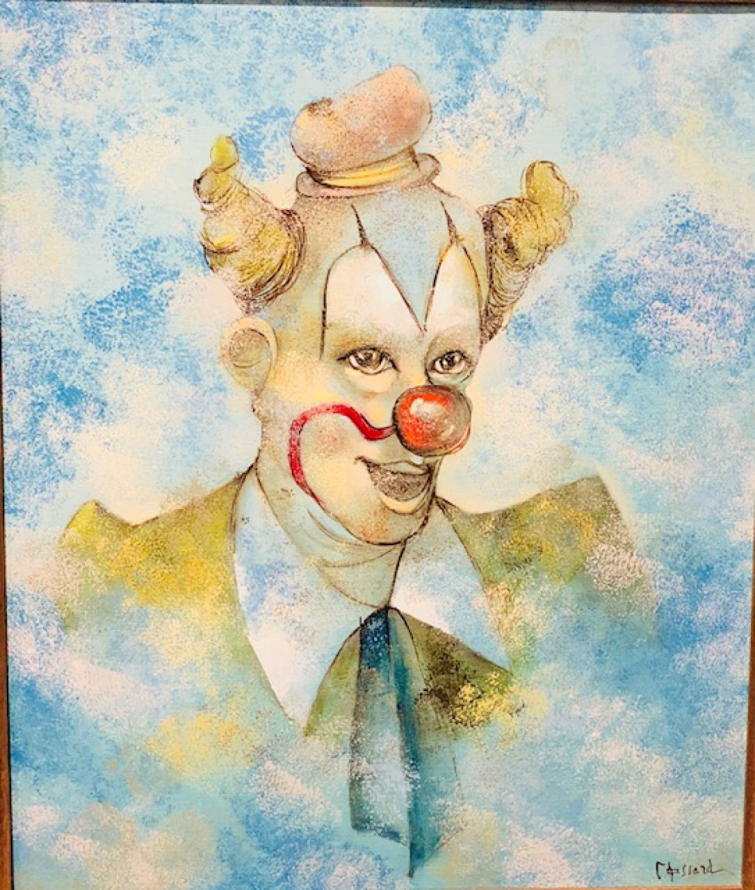 CLOWN AUX COUETTES BLONDES - MASSARD Léo (1945 - ) - Huile sur toile