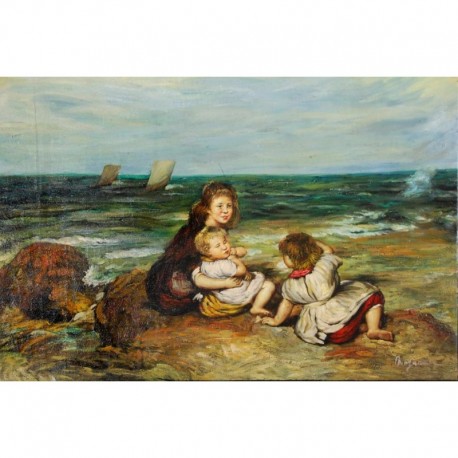 ENFANTS SUR LA COTE - MORGAN (XX ème siècle) - Huile sur toile