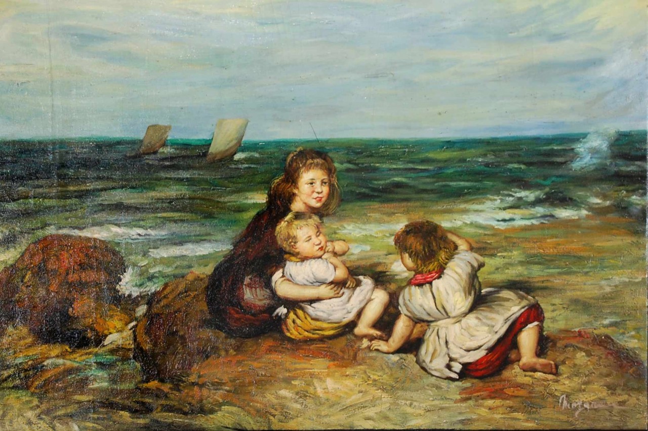 ENFANTS SUR LA COTE - MORGAN (XX ème siècle) - Huile sur toile