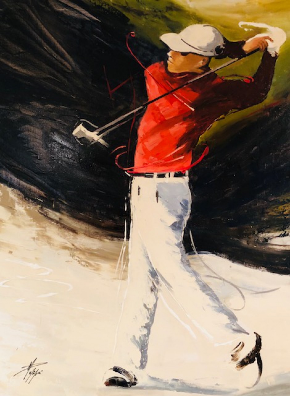 PALMIERI Antonio le golfeur en blanc et polo rouge