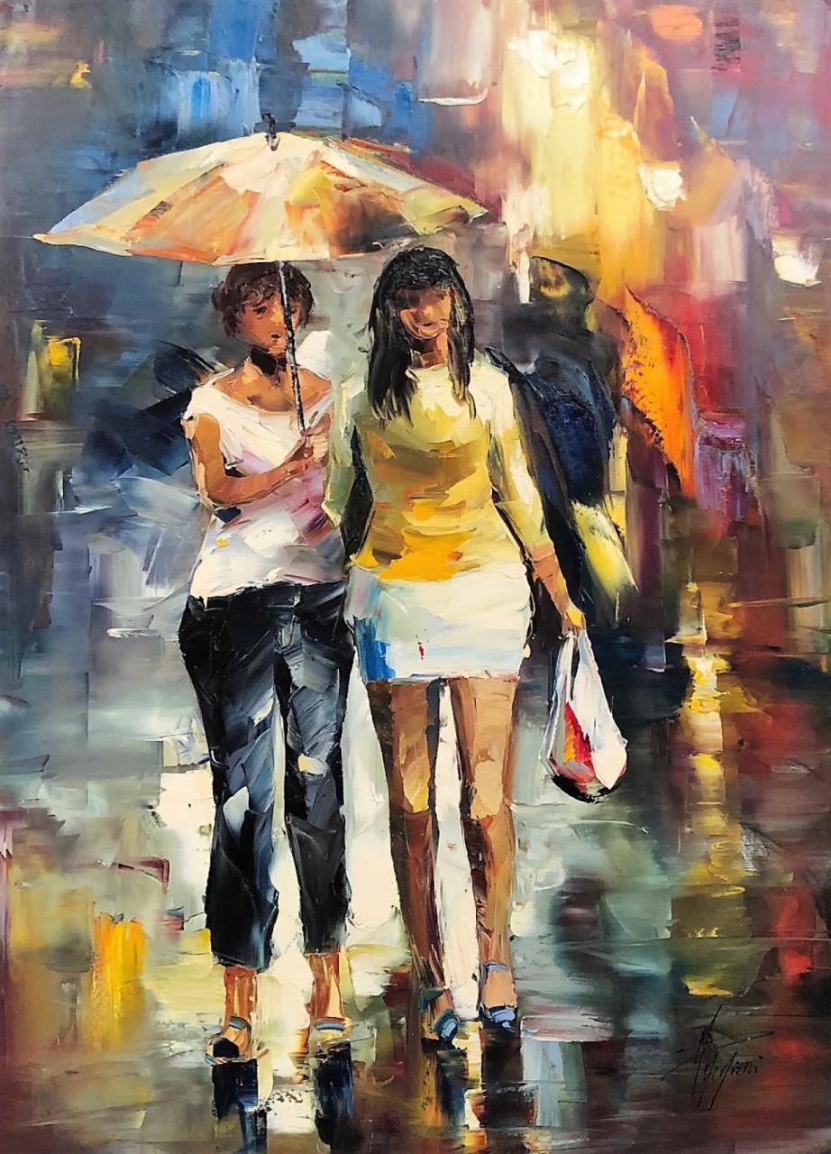 PALMIERI Antonio deux femmes sous leur parapluie 