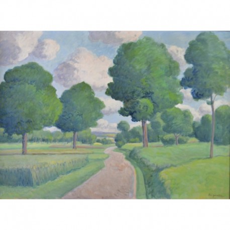 LES GRANDS ARBRES AU BORD DU CHEMIN, Huile sur panneau, PERADON Pierre-Edmond (1893 - 1981)