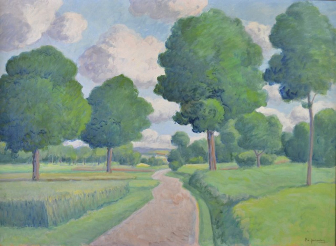 LES GRANDS ARBRES AU BORD DU CHEMIN, Huile sur panneau, PERADON Pierre-Edmond (1893 - 1981)