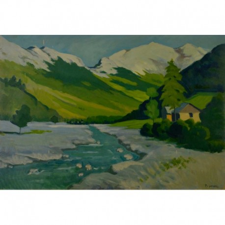 PAYSAGE AUX MONTAGNES, SAVOIE, Huile sur panneau, PERADON Pierre-Edmond (1893 - 1981)