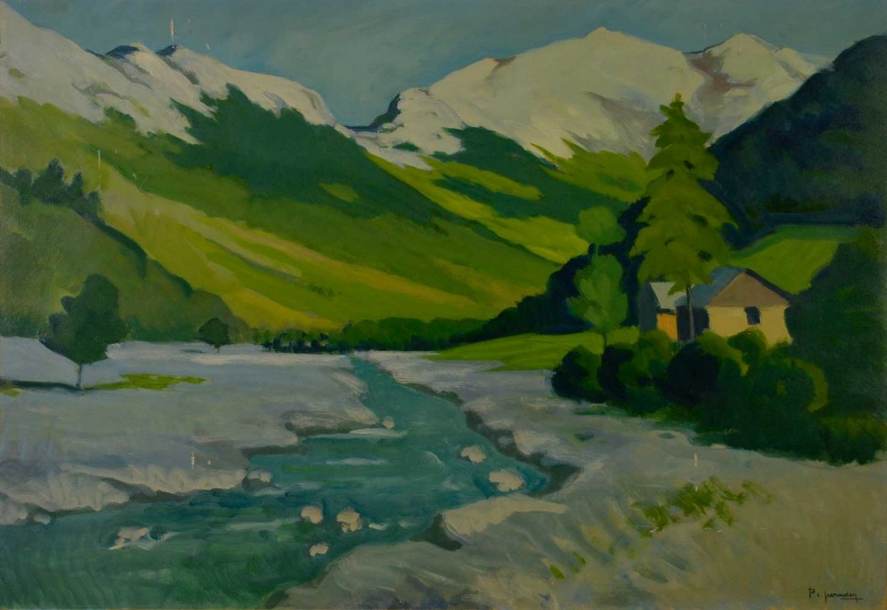 PAYSAGE AUX MONTAGNES, SAVOIE, Huile sur panneau, PERADON Pierre-Edmond (1893 - 1981)