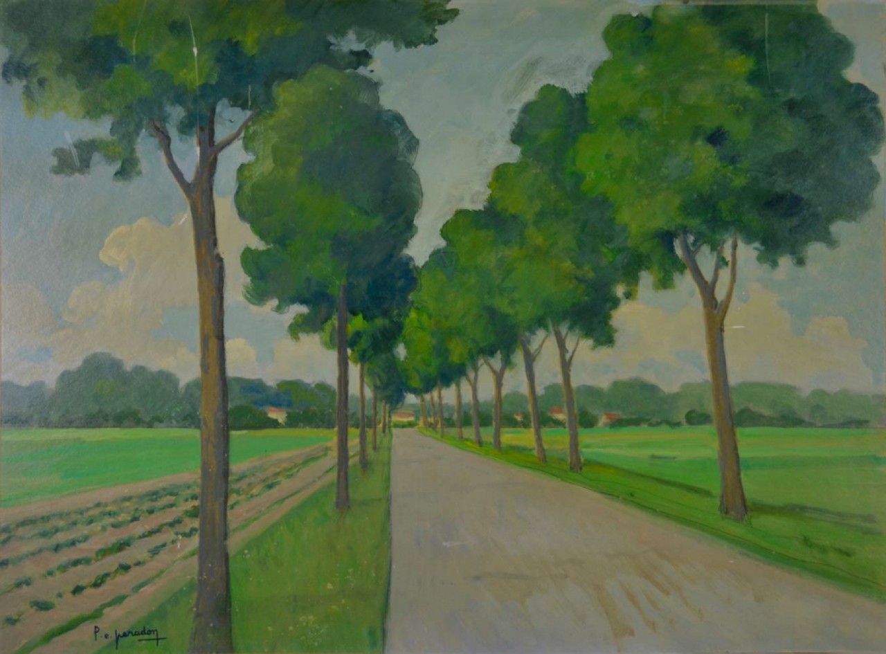 SUR LA ROUTE DE BANVILLE, Huile sur panneau, PERADON Pierre-Edmond (1893 - 1981)