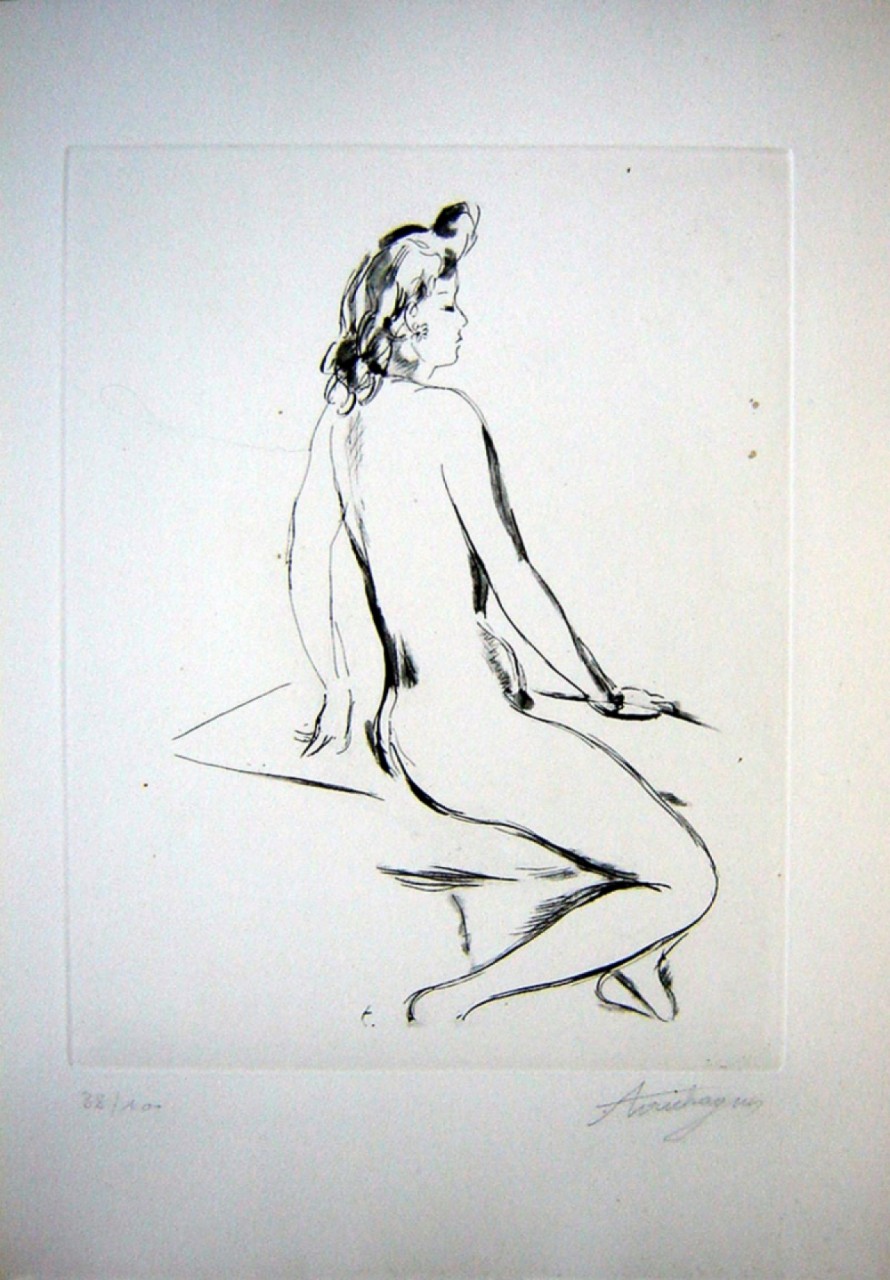 FEMME NUE ASSISE DE PROFIL