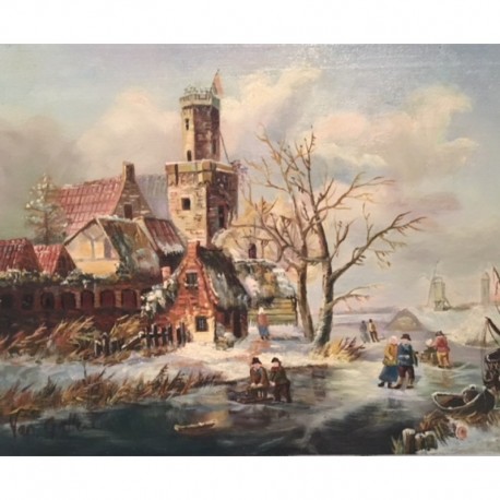 SCENE D'HIVER AVEC PATINEURS