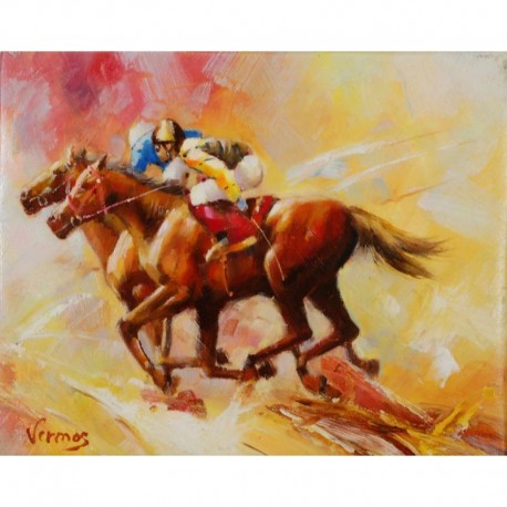 LA COURSES DES CHEVAUX - VERMOS Luis (XXème siècle) - Huile sur toile