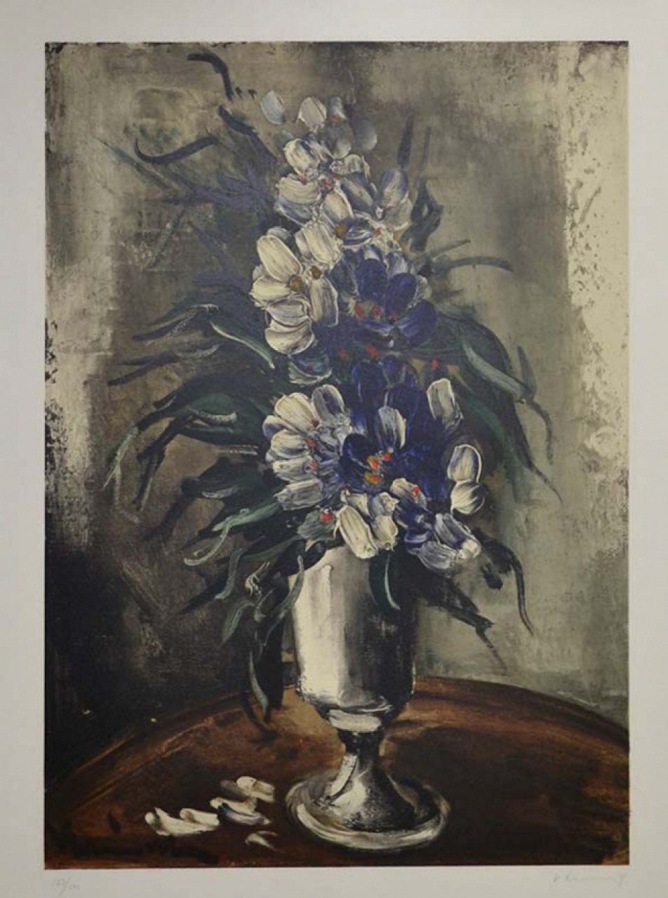 VLAMINCK Maurice vase avec fleurs bleus et blanches