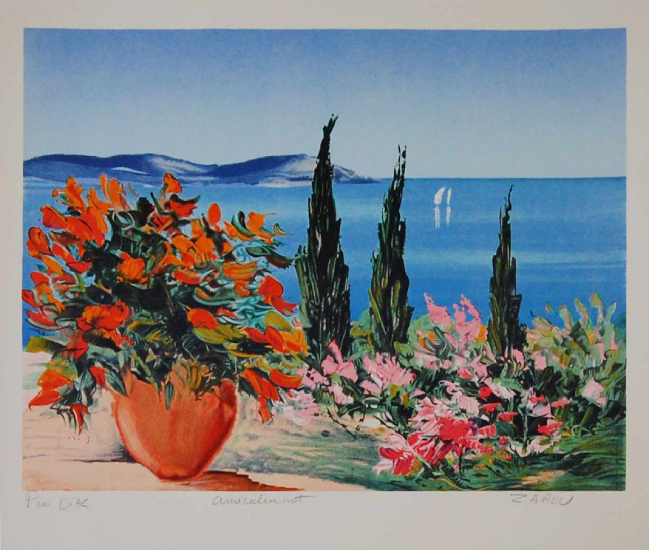 ZAROU Claude vue sur la mer fleurs 