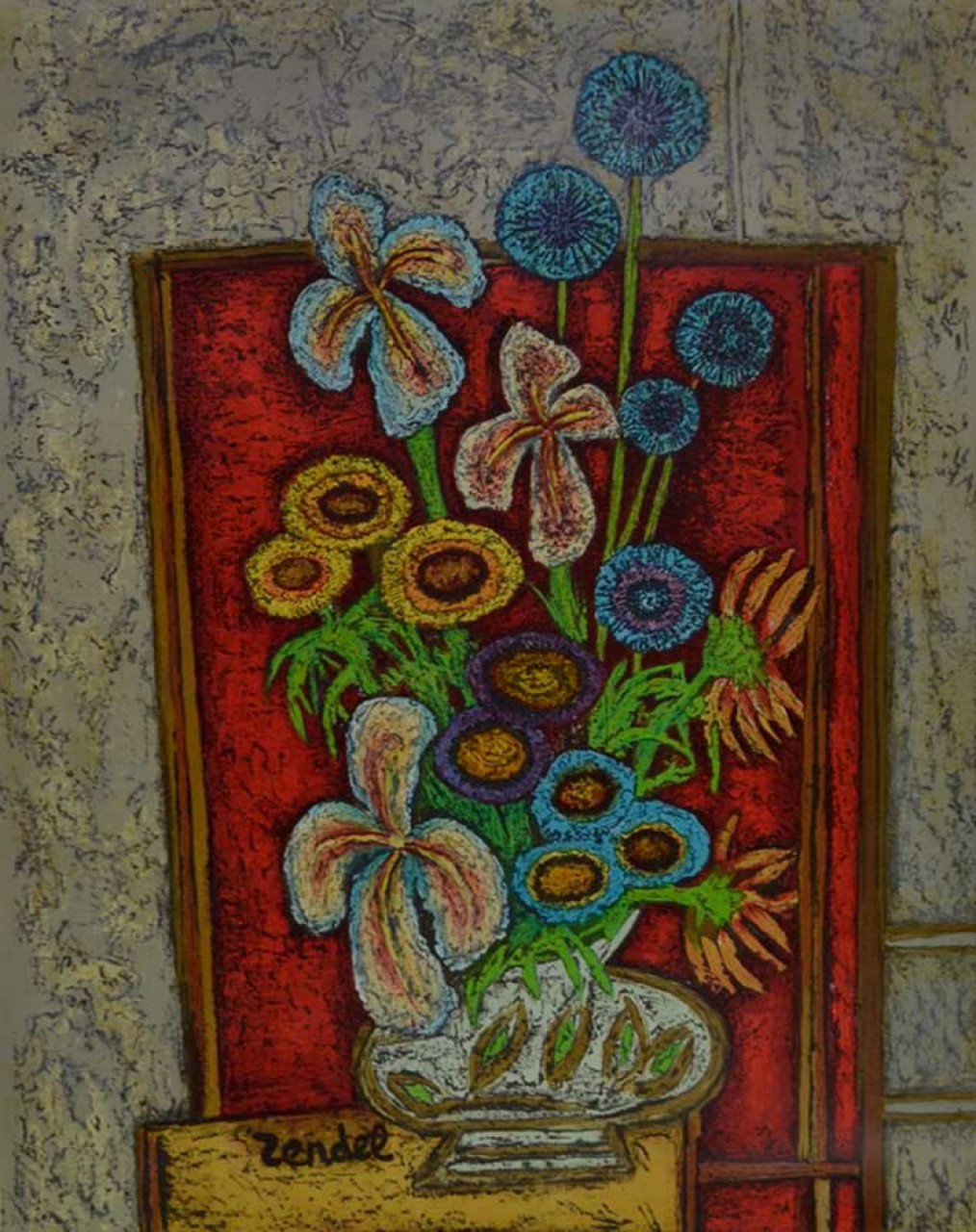 ZENDEL Gabriel vase avec fleurs multicolores 